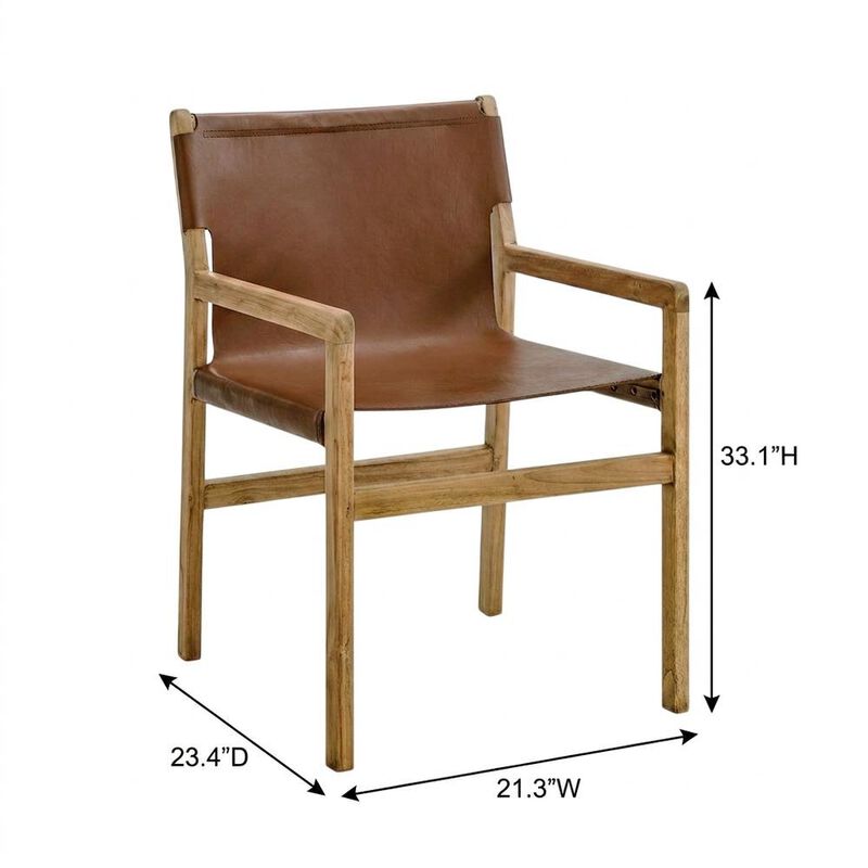 Leather Dining Accent Chair with Armrests, Chestnut Tan image number 2