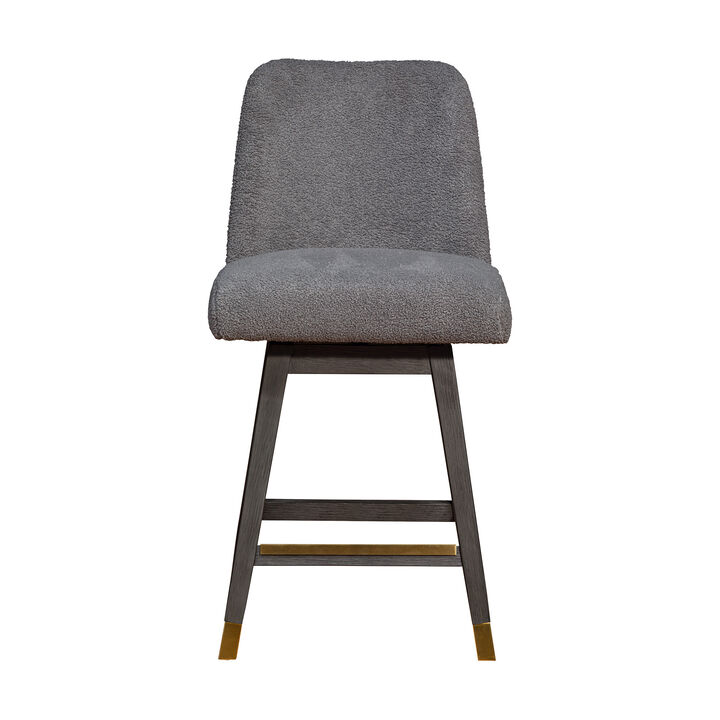 HomeRoots 26" Gray Solid Wood Counter Height Swivel Bar Chair