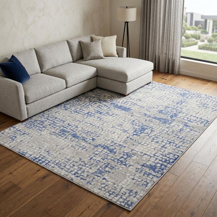 HomeRoots 6' X 9' Blue And Gray Geometric Area Rug