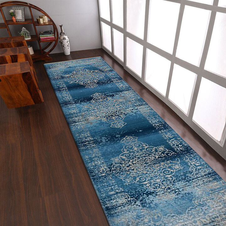 RUGSOTIC CARPETS MACHINE MADE POLYESTER AREA RUGS - Runner Shape, Classic Oriental Traditional  Design,Low Pile Machine Made Area Rugs for Living Room, Bed Room (M00065)