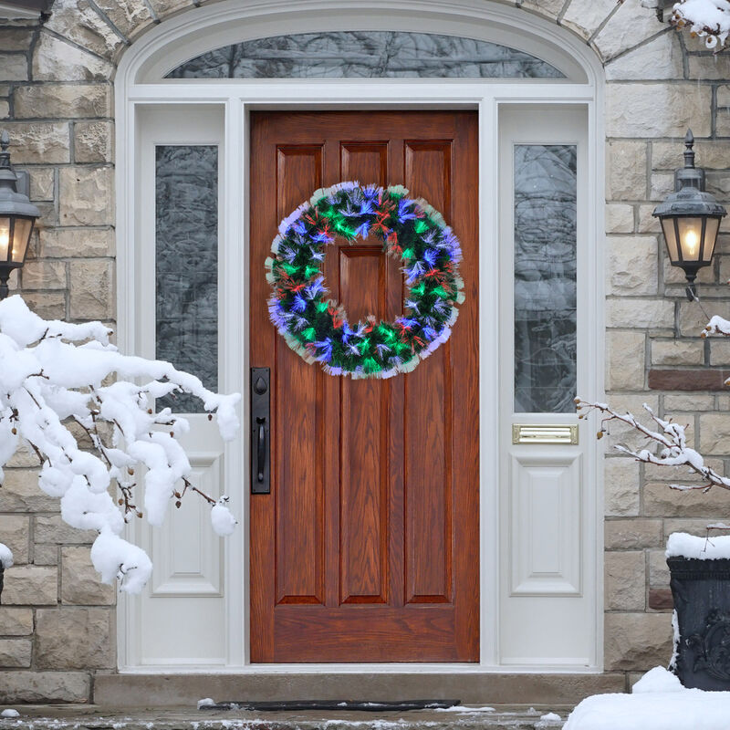 24" Multi-Function Coloring Changing Fiber Optic Artificial Pine Christmas Wreath image number 1