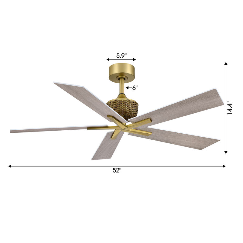 52" Modern Soft Brass 5-Blade Reversible Ceiling Fan with Remote, No Light image number 5