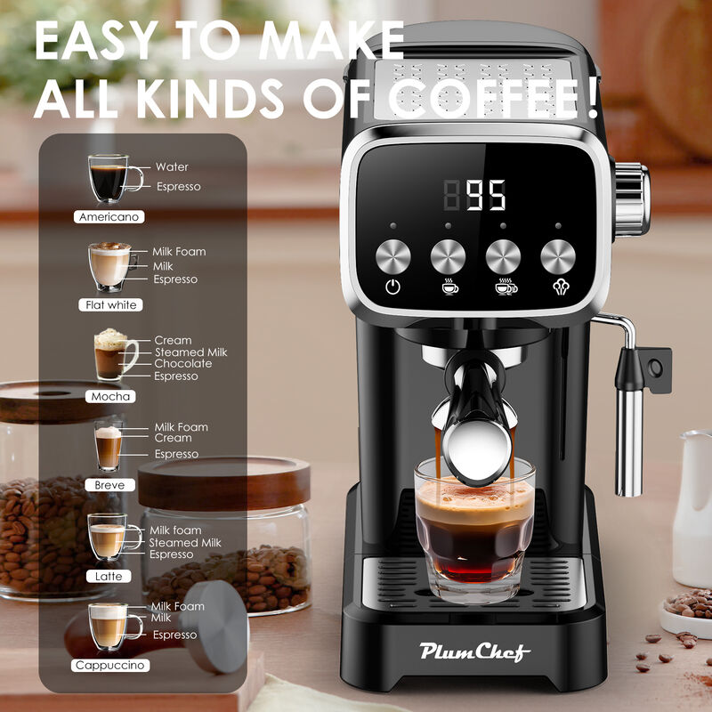 20BAR Slim Vertical Espresso Machine with Milk Frother, Built-in Cup Warmer, 43 OZ Detachable Tank, Screen Button image number 4