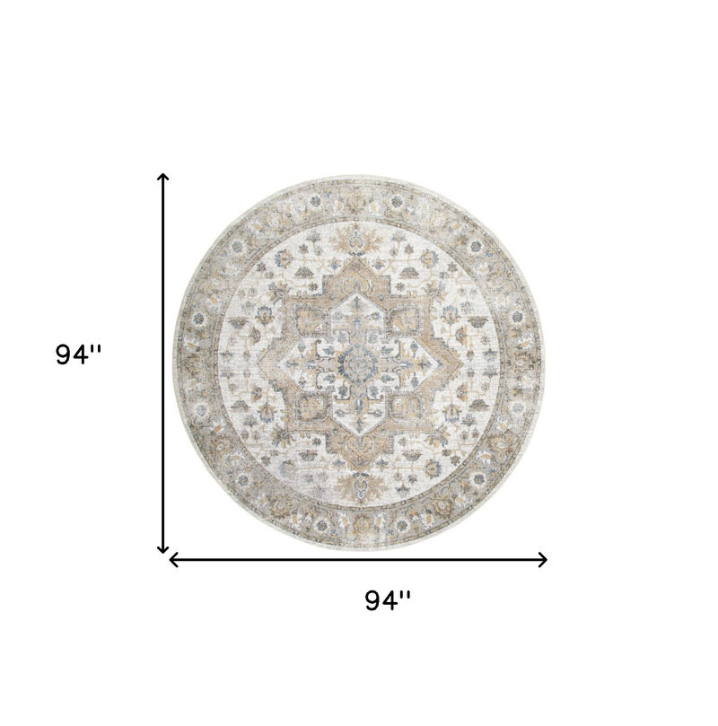 HomeRoots Floral Medallion Distressed Washable Round Rug image number 3