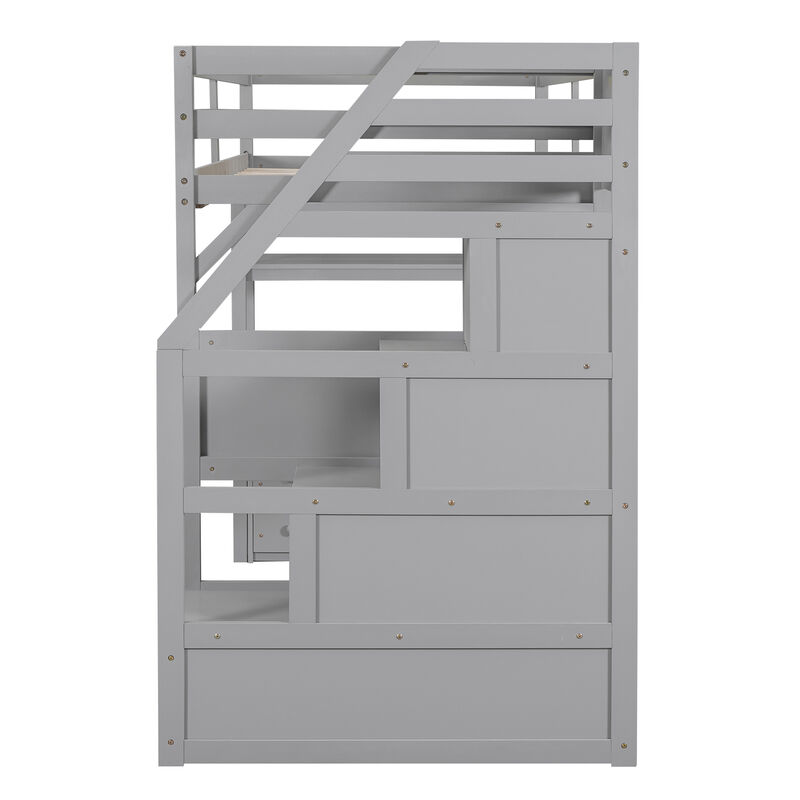 Merax  Loft Bed with Desk and Shelves, Two Built-in Drawers