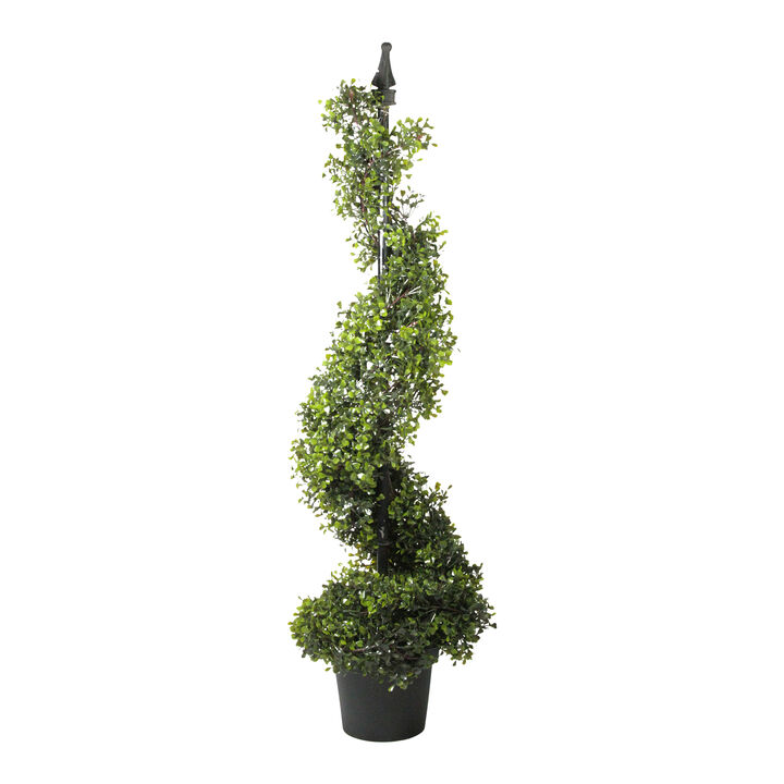 3.75' Two-Tone Boxwood Spiral Potted Artificial Topiary - Unlit