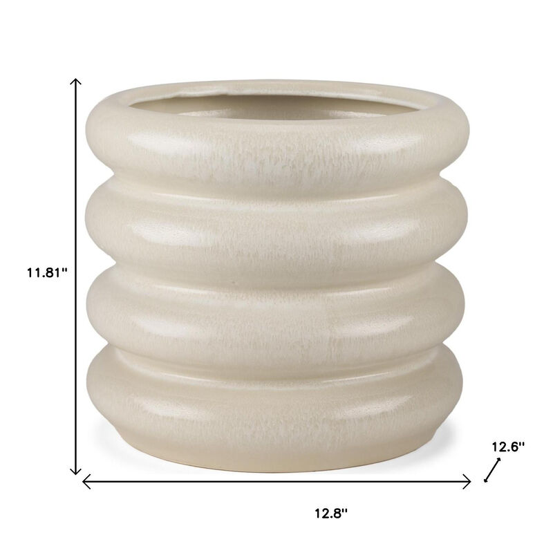 HomeRoots 12" Cream Cylinder Ceramic Table Vase image number 3