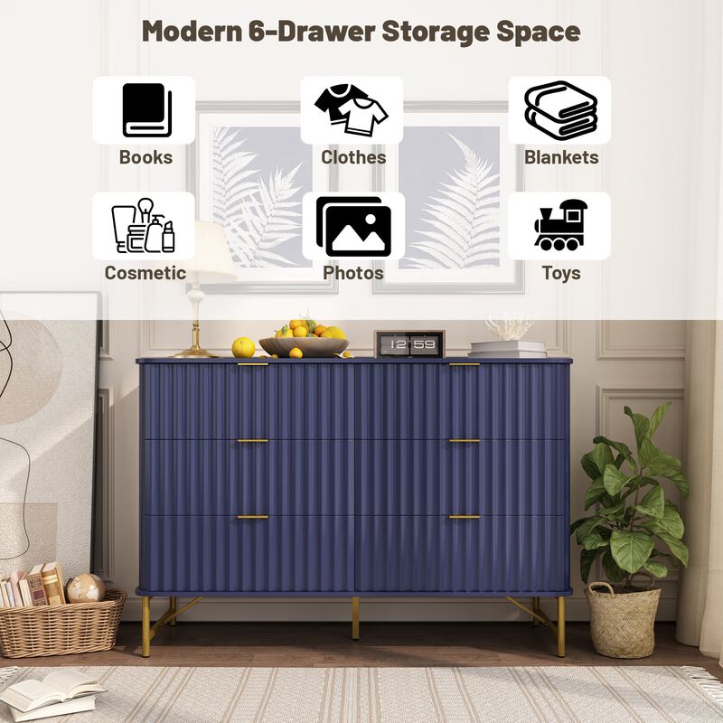 6-Drawer Dresser Chest with Metal Base