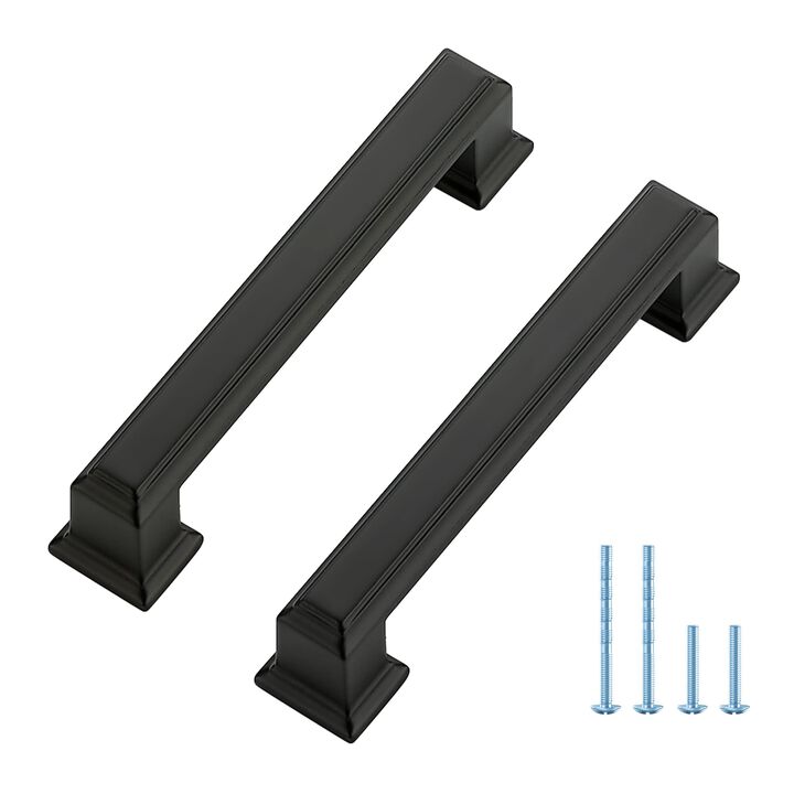 5 Pack Kitchen Cabinet Pulls Square Drawer Pulls 3-3/4 Inch Hole Center Cabinet Handles Matte Black Drawer Pulls Kitchen Cabinet