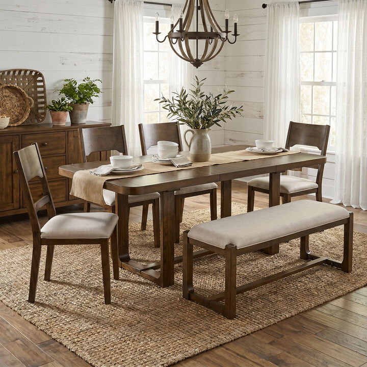 Merax Extendable Dining Table Set with 6 Seats, Solid Wood Construction, Padded Seating