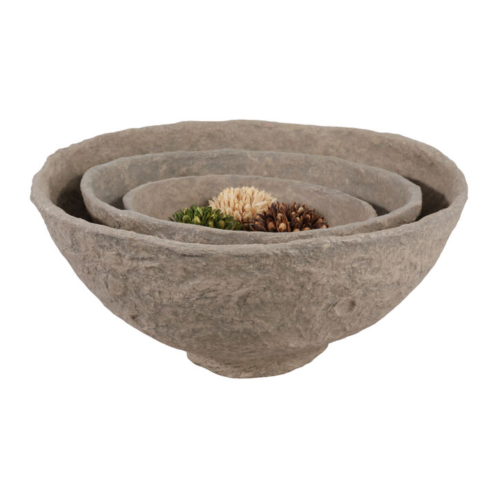 S/3 Paper Mache Bowls, Taupe