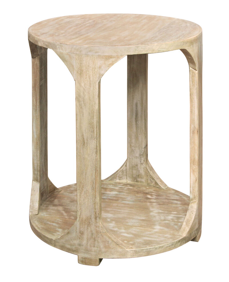 HomeRoots 24" Natural Distressed Solid Wood Round Frame End Table With Shelf image number 0