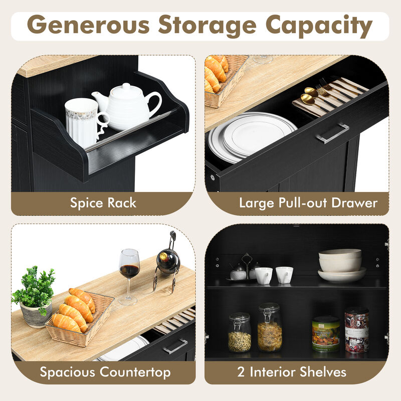 Rolling Kitchen Island Cart with Towel and Spice Rack