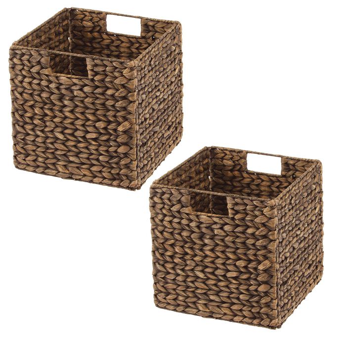 mDesign Hyacinth Woven Cube Bin Basket Organizer, Handles, 2 Pack