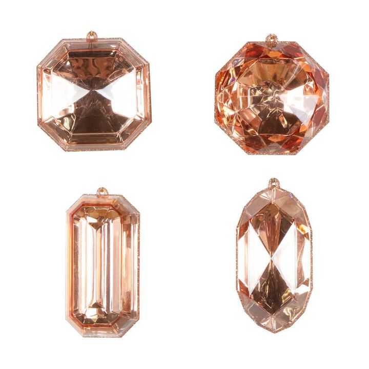 Vickerman 4-5" Rose Gold Jewel Glitter Ornament Assorted, Includes 4 Pieces per Bag