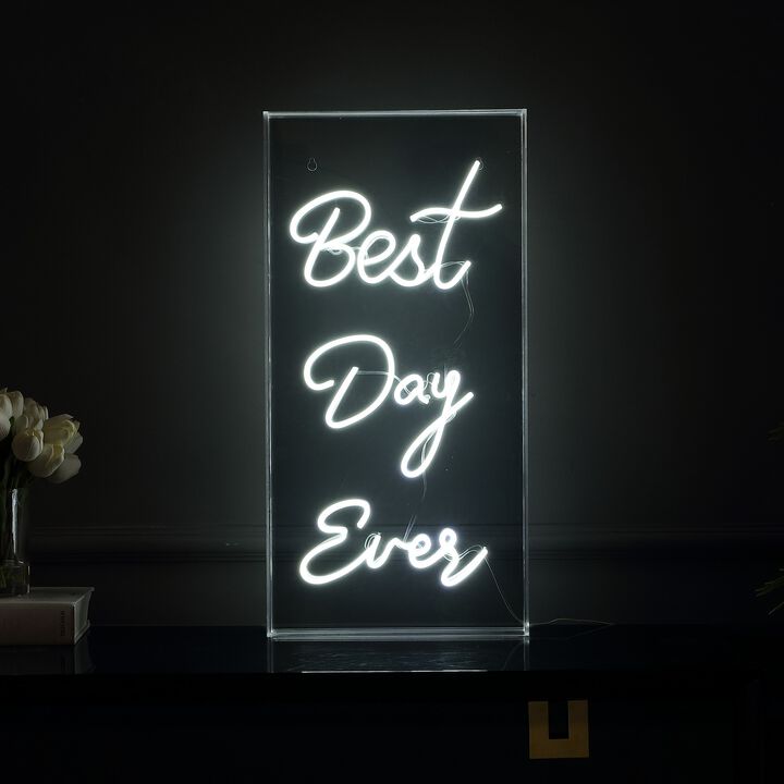 Best Day Ever 11.75" X 23.63" Contemporary Glam Acrylic Box USB Operated LED Neon Light, White