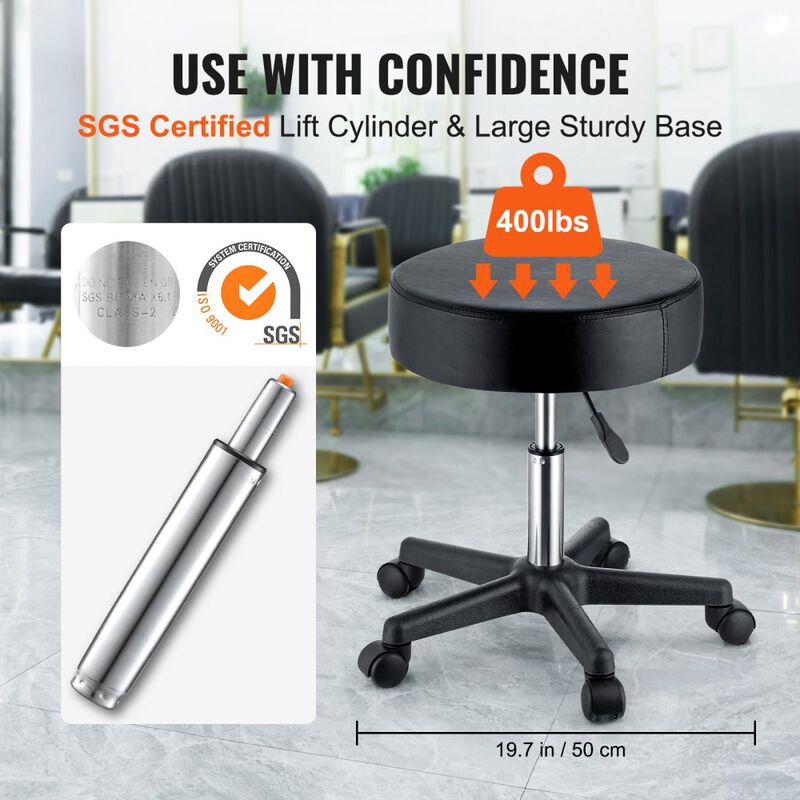 Adjustable Rolling Stool with Thick Padded Seat, Swivel Chair for Medical, Massage & Home-Black image number 6