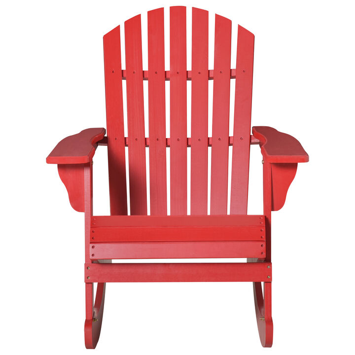 Outsunny Wooden Adirondack Rocking Chair Outdoor Lounge Chair Fire Pit Seating with Slatted Wooden Design, Fanned Back, & Classic Rustic Style for Patio, Backyard, Garden, Lawn, Red