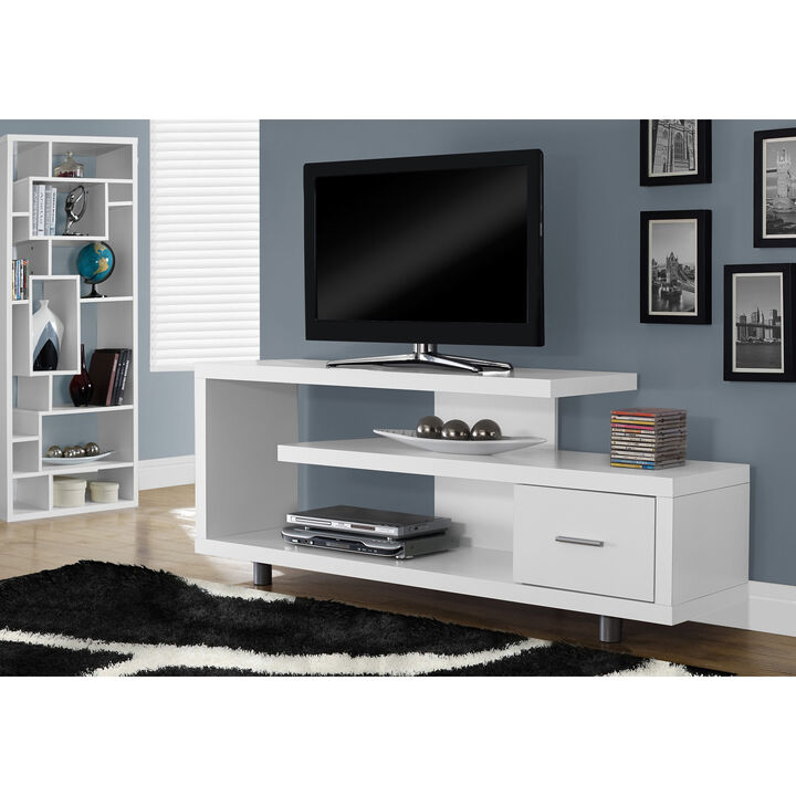 Monarch Specialties I 2573 Tv Stand, 60 Inch, Console, Media Entertainment Center, Storage Cabinet, Living Room, Bedroom, Laminate, White, Contemporary, Modern