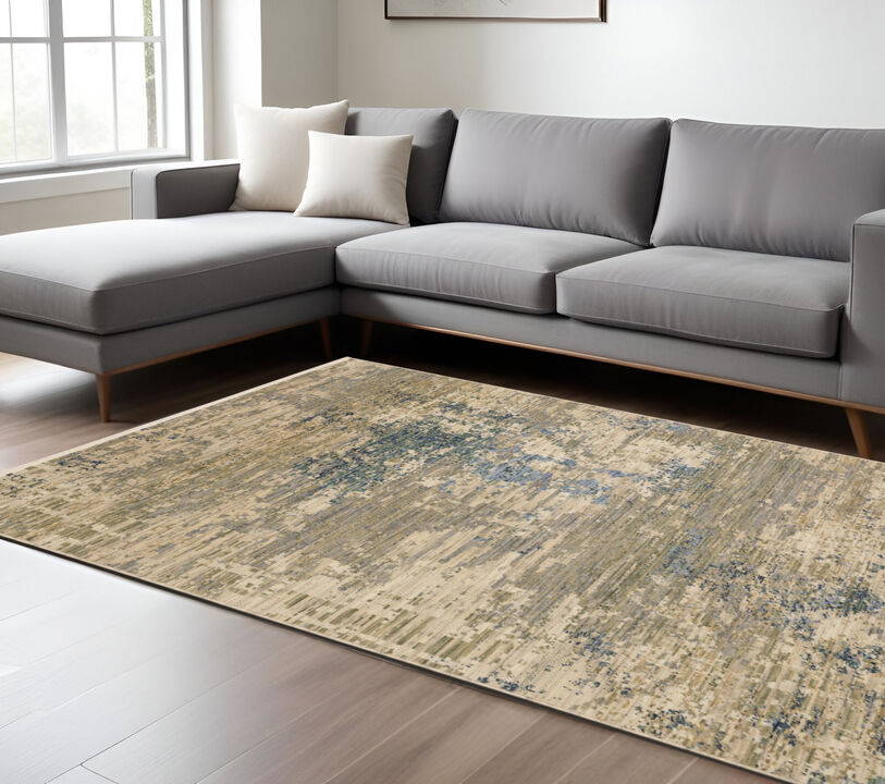 HomeRoots Abstract Area Rug With Fringe