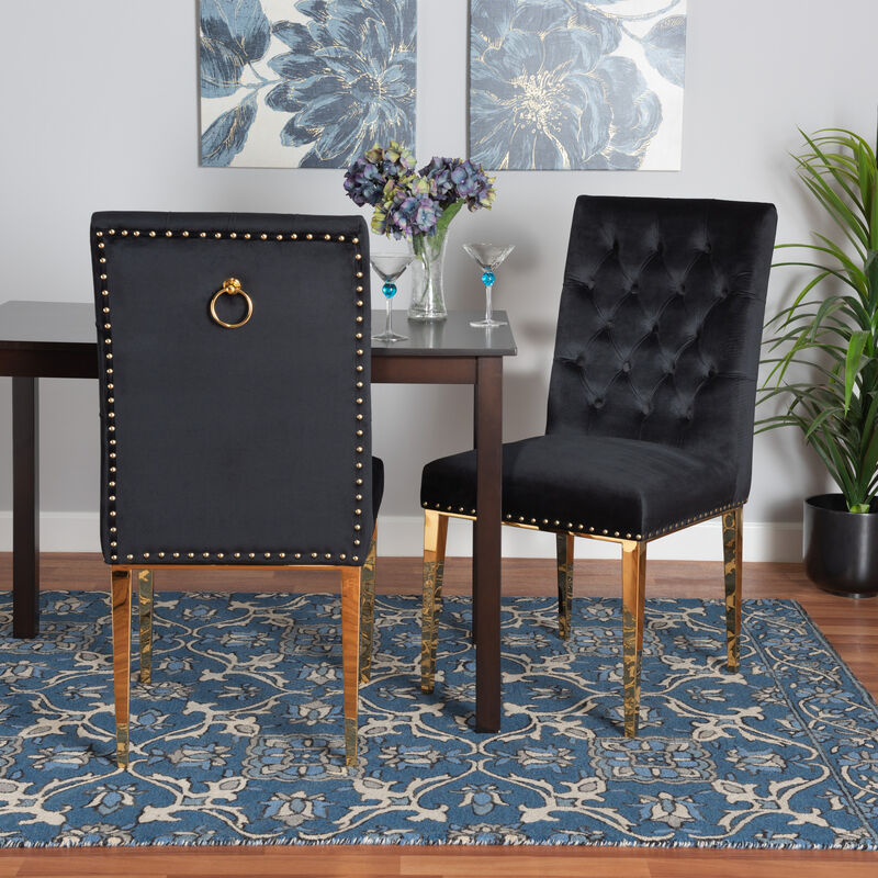 Baxton Studio Caspera and Luxe Black Velvet Fabric and Gold Metal 2-Piece Dining Chair Set