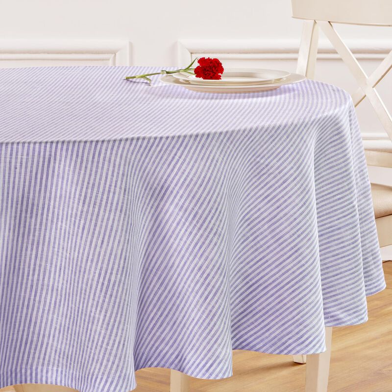 Solino Home 100% Pure Linen Round Tablecloth - Narrow Stripe
