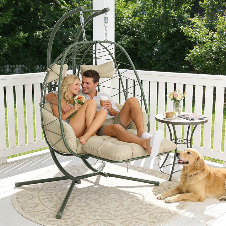 Hivvago Double Hanging Egg Chair with Stand & Cushions