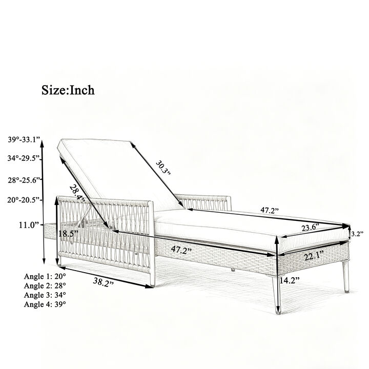 Merax Outdoor Wicker Chaise Lounge with 6 Recline Positions, Thick Cushion