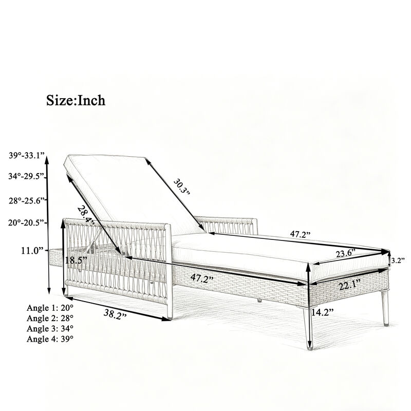 Merax Outdoor Wicker Chaise Lounge Set with 6 Recline Positions, Thick Cushions image number 1