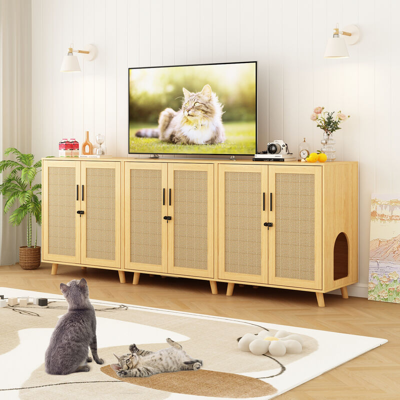 Cat Litter Box Enclosure with Lock Sisal Door, Modern Hidden Litter Box Furniture Cat Washroom Storage for Living Room