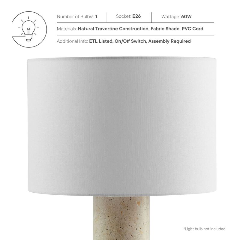 Modway Zenith Travertine Stone Pillar Table Lamp in Travertine image number 2