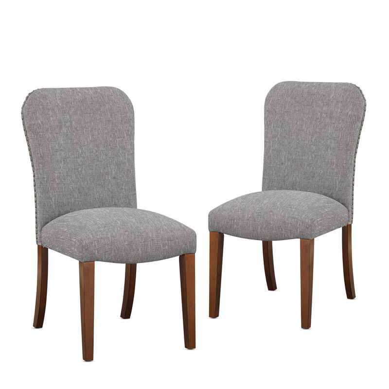 Comfort Pointe Salina Ashen Grey Dining Chair in Performance Fabric with Nail Heads - set of 2