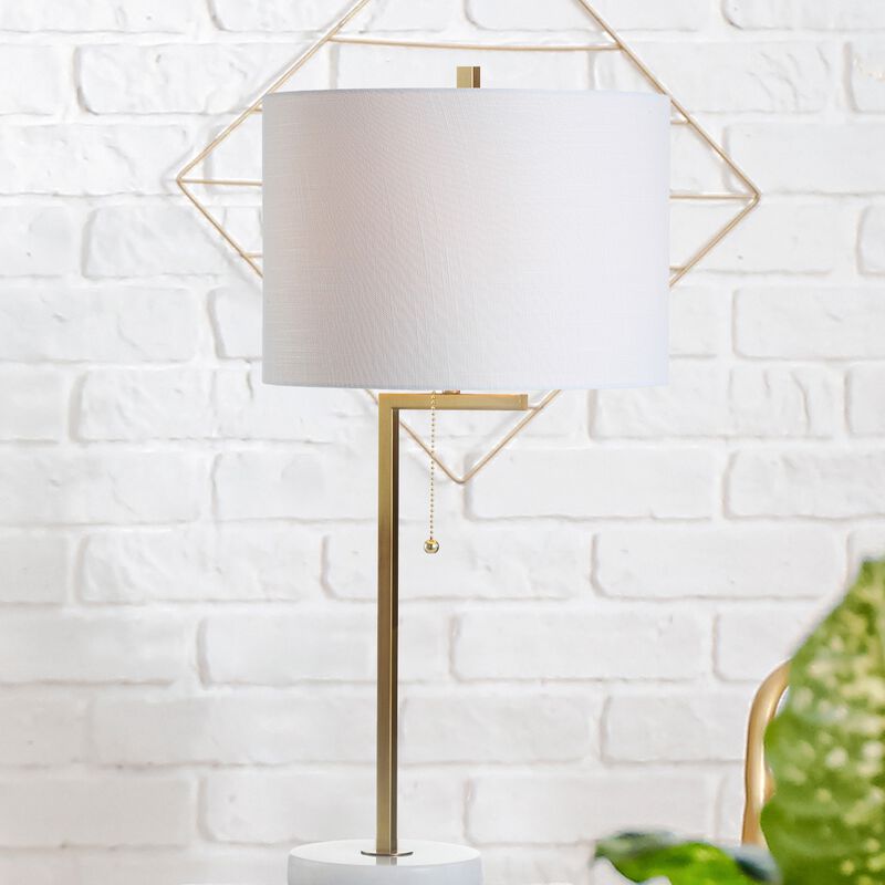 Alyssa 24.5" Metal/Marble LED Table Lamp, Brass Gold/White