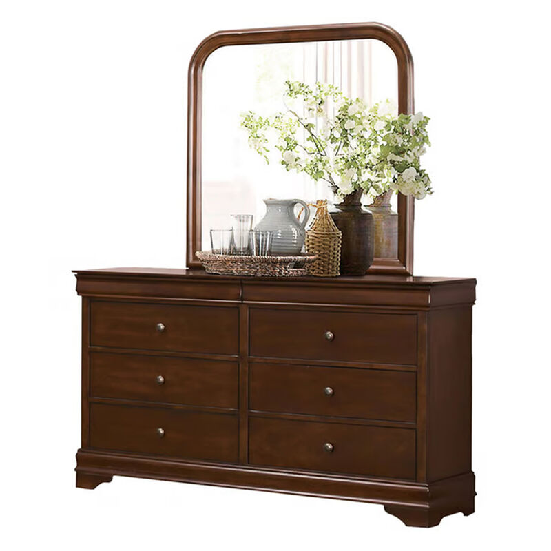 Yoshi Four Pc Queen Bedroom Set, Sleigh Style, Hidden Jewelry Drawers, Cherry Brown - Benzara
