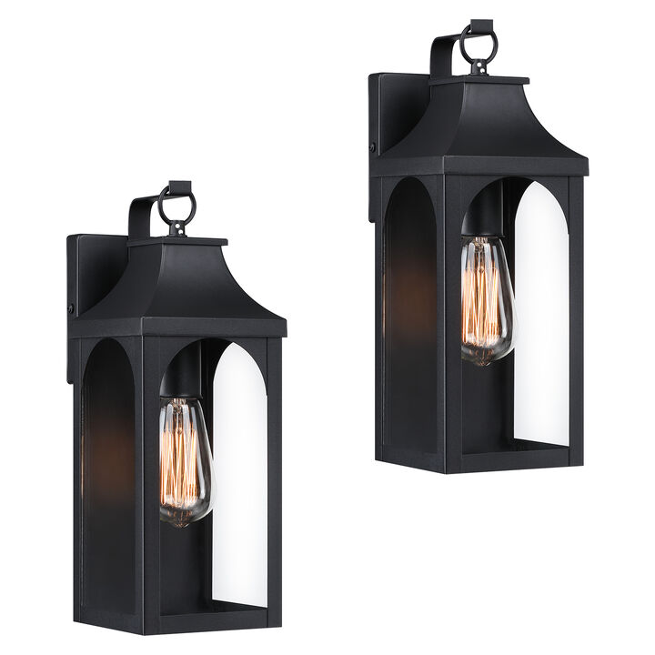 14 in. 1-Light Black Outdoor Wall Lantern with Clear Glass Shade (Set of 2)