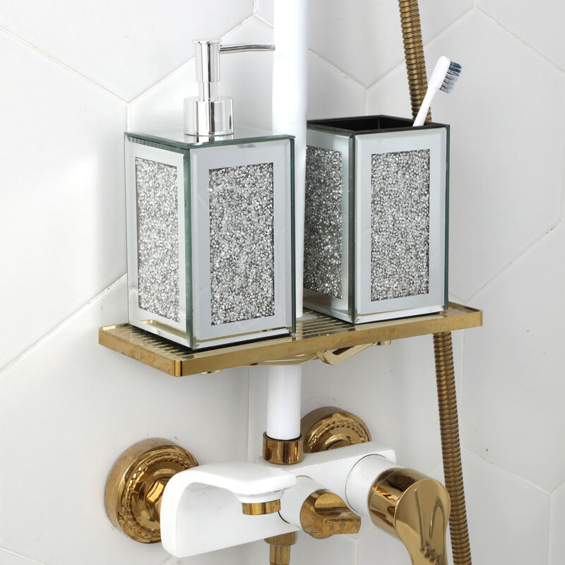 Ambrose Exquisite 2 Piece Square Soap Dispenser and Toothbrush Holder in Silver image number 2