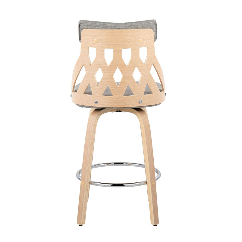 Lumisource York Mid-Century Modern Counter Stool in Natural Wood, Fabric with Chrome Footrest image number 5