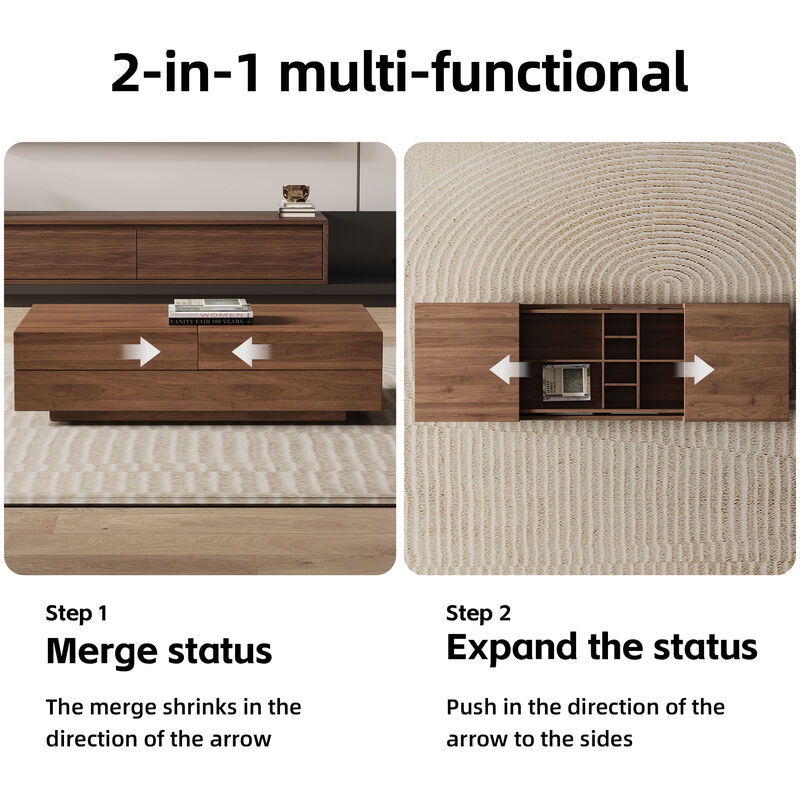 Extendable walnut table w/ storage, 47–82"