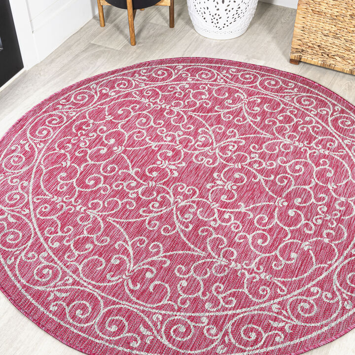 Charleston Vintage Filigree Textured Weave Round Indoor/Outdoor Area Rug