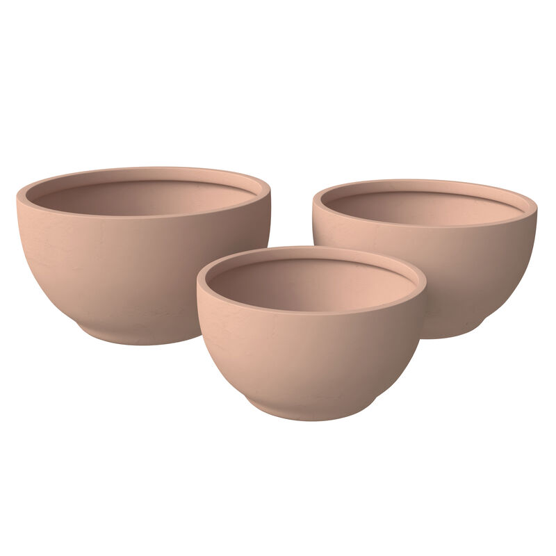 LeisureMod Grove Series Poly Stone Planter Set in Terracotta