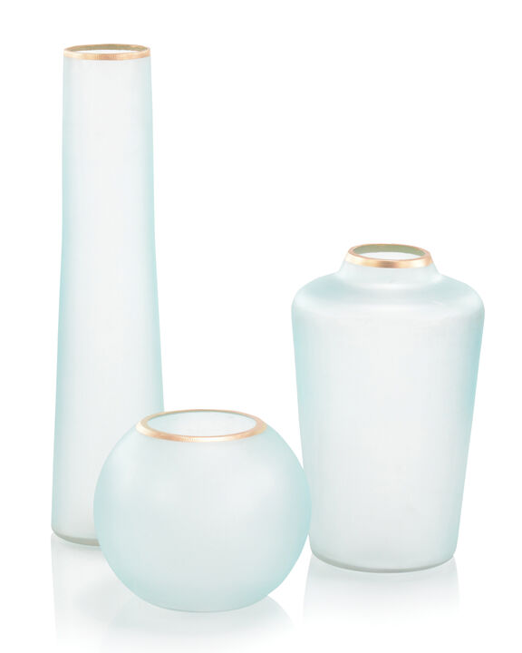 Set Of Three Whisper Blue Glass Vases