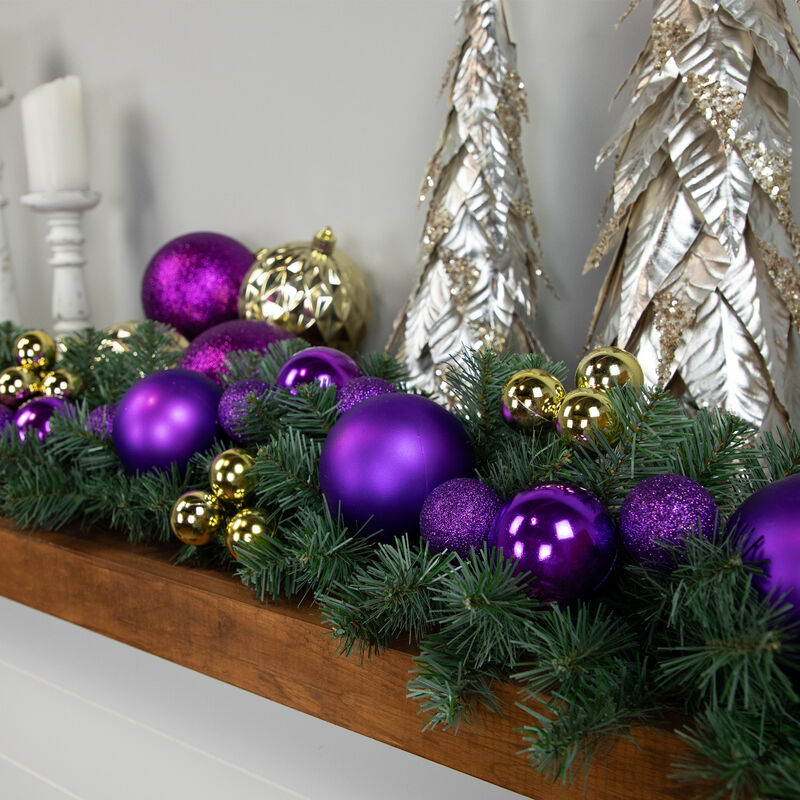 6' Purple Shatterproof Ball 3-Finish Christmas Garland