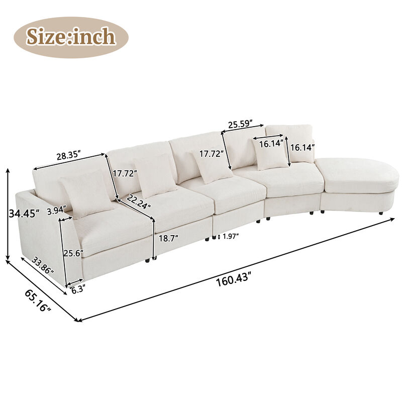 Merax Oversized Curved Sectional Sofa with Deep Seats, High-Density Foam & Pocket Springs image number 2