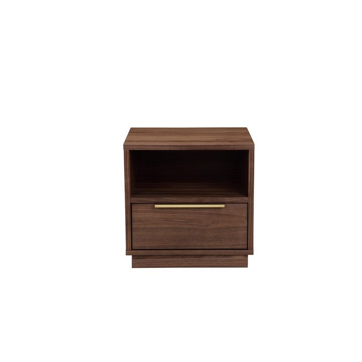 Tommy 18 Inch Nightstand, 1 Drawer with Handle, 1 Storage Cubby, Brown Gold - Benzara