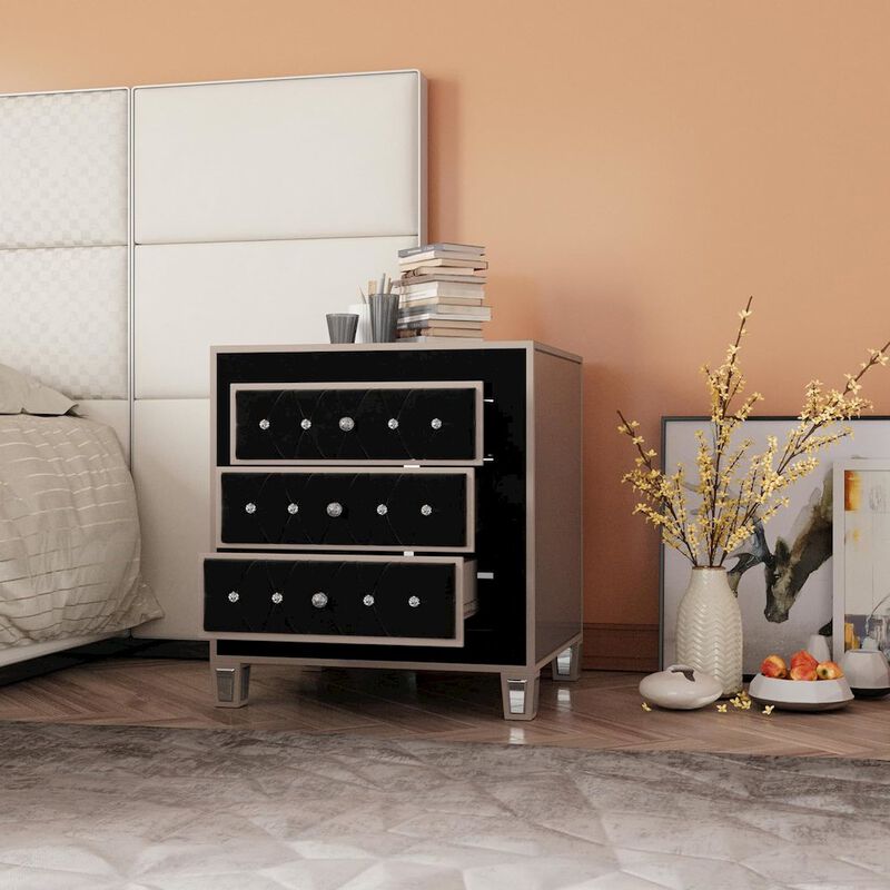 Woodpeckers Furniture And Mattress Mirrored Velvet Night Stand (Black)