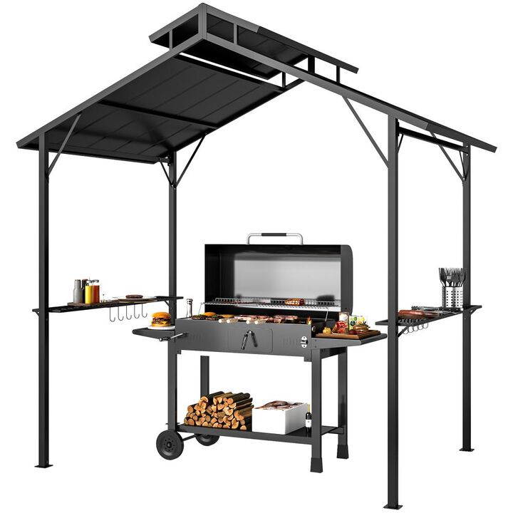 Hivvago 8x5 Metal Roof Grill Gazebo with Storage Shelves
