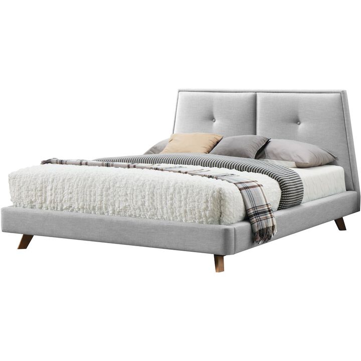 Omax Decor Kenzie Wood and Fabric Upholstered Queen Platform Bed in Light Gray