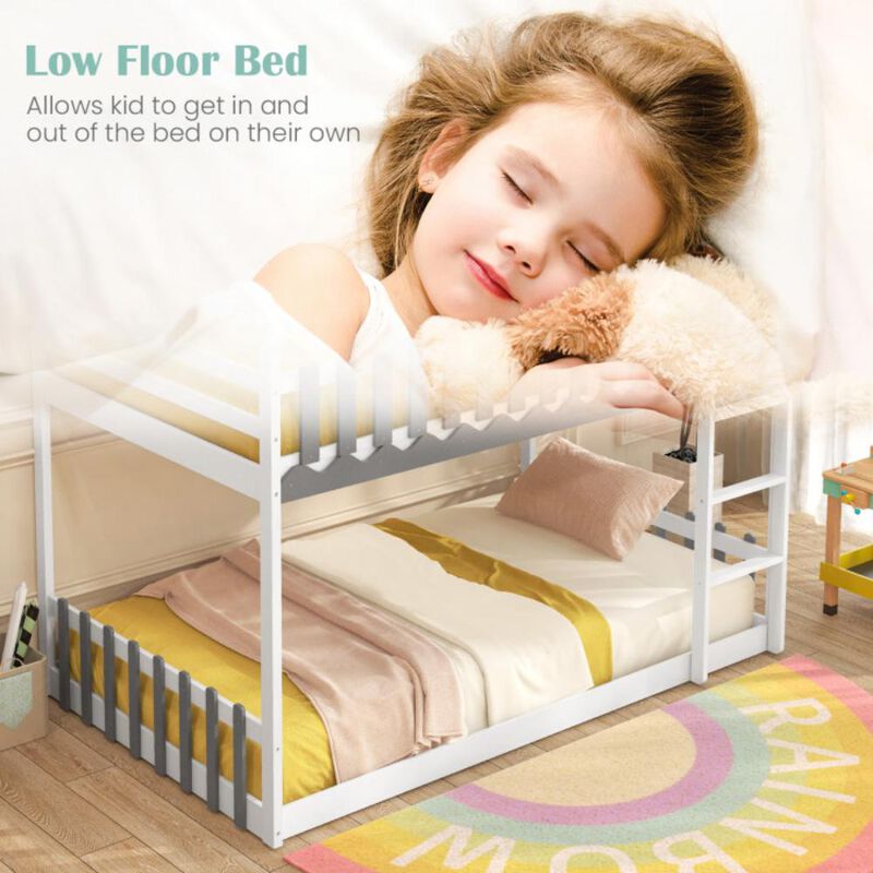 Hivvago Twin Over Twin Bunk Bed with Fence and Ladder for Kids