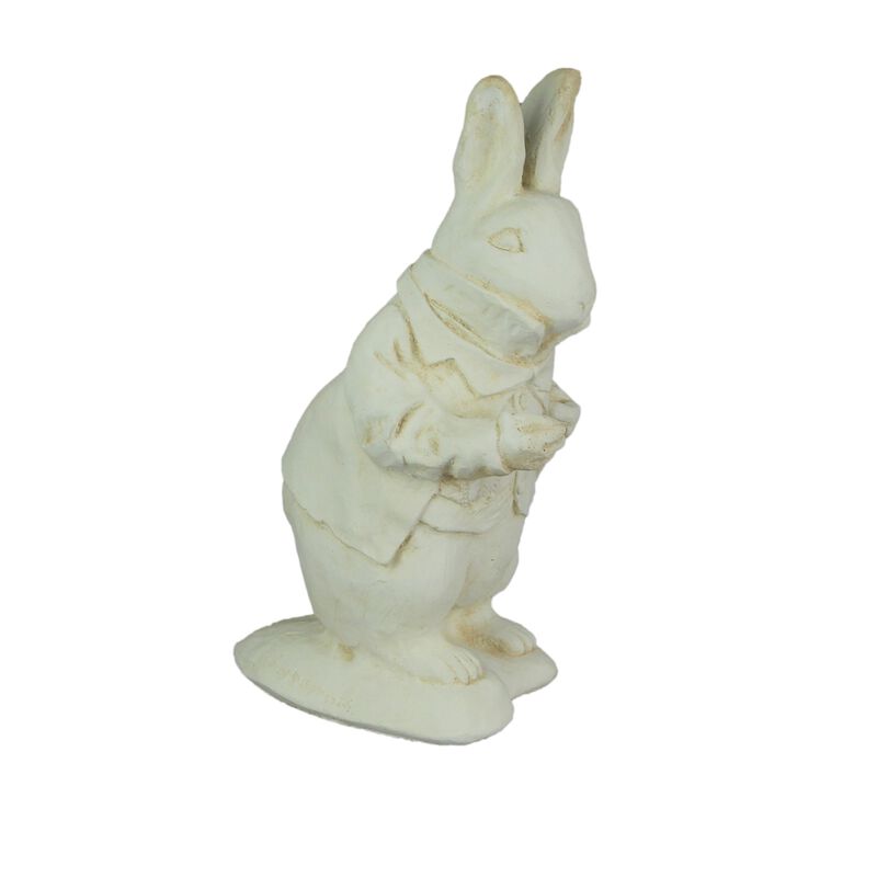 Alice In Wonderland White Rabbit Antiqued White Finish Solid Cement Statue 14 In image number 1