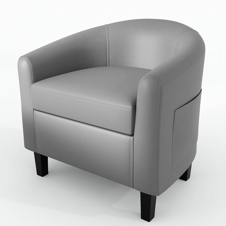 Faux Leather Sofa Accent Chair for Living Room Bedroom Reading Room, Outdoor Relax, Grey